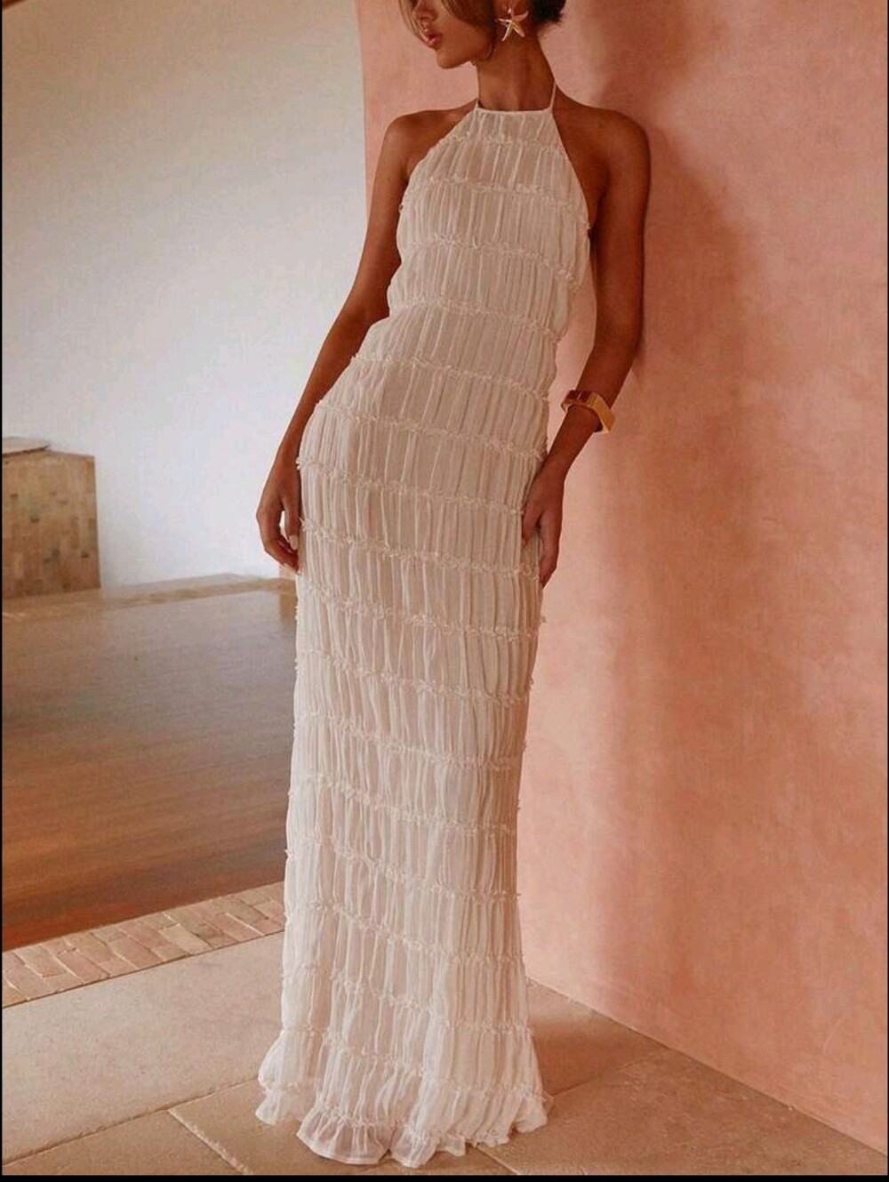 Women's Backless  Maxi Dress Sexy Spaghetti Strap Cut Out Flowy Beach Lon